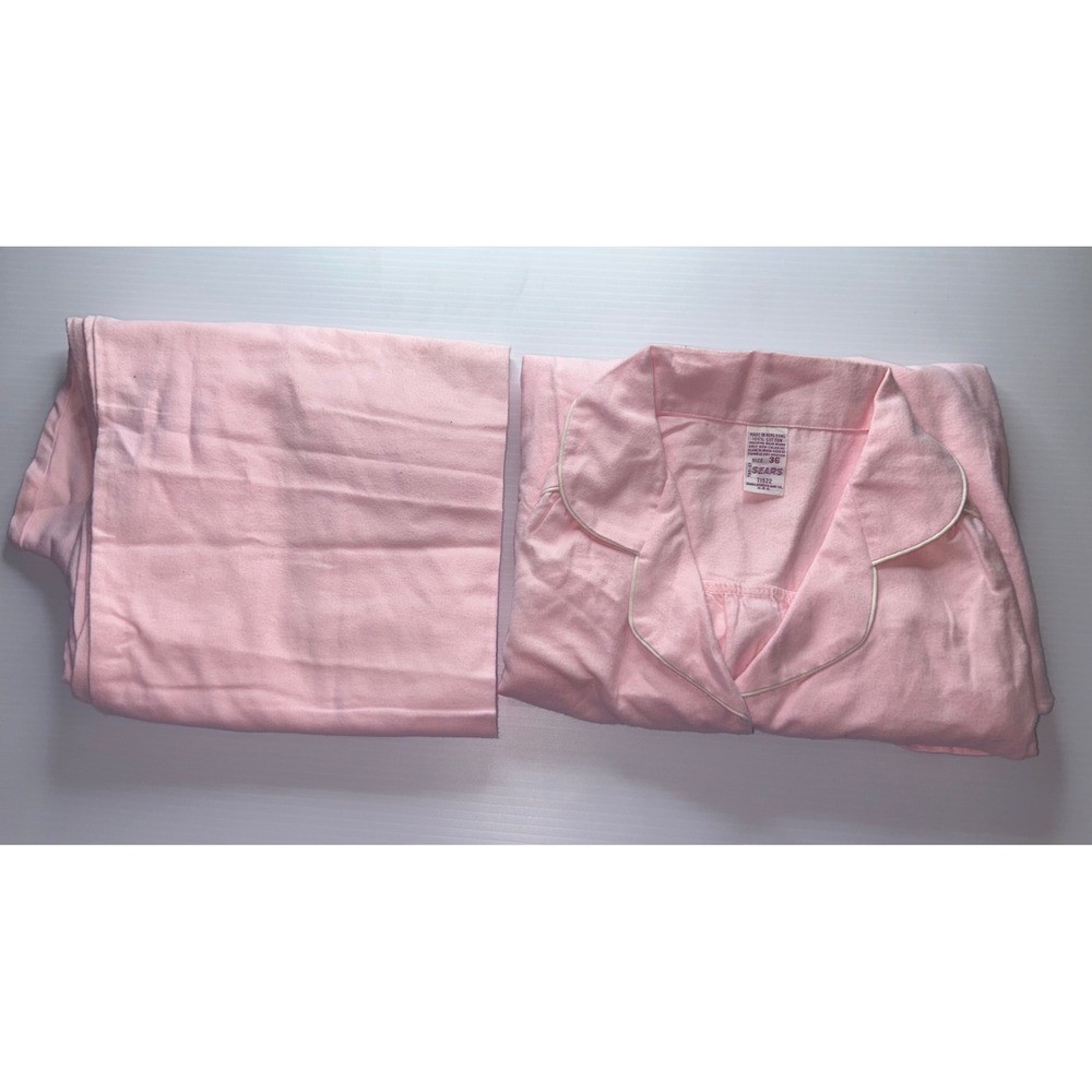 VTG 70s Sears Pink Flannel Pajamas Set 100% Cotton Size 36 71522 Cottage Core